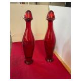 Pair of Red Decorative Glass Decanters