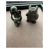 East Asian Antique Owl &  Skeleton Netsuke Carving