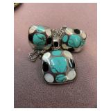 Sterling Turquoise Pendant Necklace and Earrings