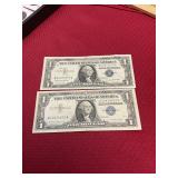 2 1957 One Dollar Silver Certificates Notes Bills