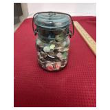 Antique Blue Mason Jar of Buttons