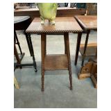 Antique Oak Side Table with Vase Flowers