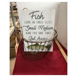 Antique Oyster Basket and Fish Sign