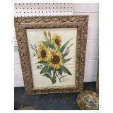 Vintage Sunflower Art in Antique Frame