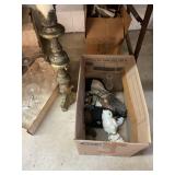 Box Lot of Porcelain Animals & Tall Candle Holder