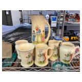 Vintage Roseville Creamware Dutch Pitcher & Cups