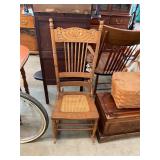 Antique Cane Bottom Oak Rocking Chair