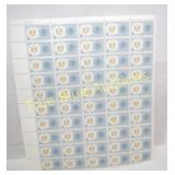 Vintage U.S. Postal Stamps Sheet - 4-Cent Blue and