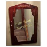 Antique-Inspired Wooden Mirror with Decorative Car