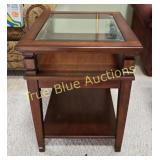 Glass Top End Table with Storage Drawer
