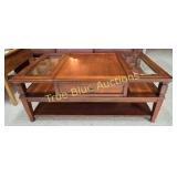 Solid Wood Coffee Table with Glass Insets and Draw