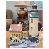 Hand-Painted Lighthouse and Cottage Lamp