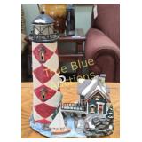 Red and White Diamond Pattern Lighthouse Figurine
