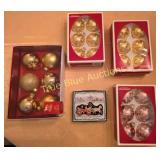Assorted Gold and Red Christmas Ornaments with Vin