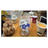 Assorted Decorative Figurines and Glass Marble Bow