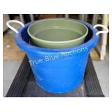 Blue Utility Bucket with Green Planters