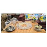 Classic Glass and Brass Serving Set with Candle Ho