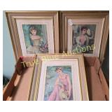 Elegant Vintage Portraits: A Trio of Framed Beauti