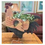 Wooden Rooster Planter with Faux Plant