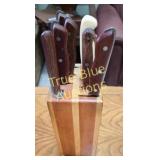 Wooden Knife Block with Assorted Kitchen Knives