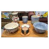 Ceramic Cherry-Decorated Pitcher, Bowl, and Mug Se