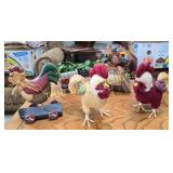 Set of Decorative Rooster Figures with Herb-Themed