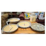 Blue and Beige Stoneware Plates, Bowls, and Canist