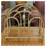 Elegant Vintage Brass Magazine Rack with Porcelain