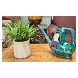 Decorative Planter and Painted Watering Can Set