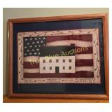 Framed Americana Flag and House Print with 