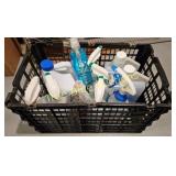 Plastic Storage Basket with Various Cleaning Suppl