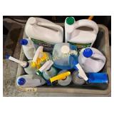 Assorted Cleaning Supplies in Plastic Container