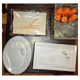 Set of Plates and Glassware in Woven Basket