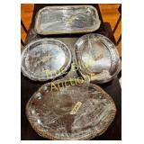 Set of Silver-Plated Serving Trays with Decorative