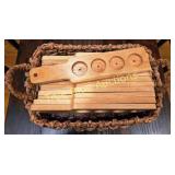 Set of Wooden Serving Trays with Handle in Woven B