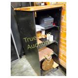 Black Storage Cabinet with Wooden Top and Multiple