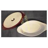 Vintage Oval Serving Dish with Lid in White and Br