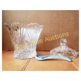 Vintage Crystal Sugar Bowl with Lid and Spoon