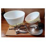 Vintage Kitchen Utensils and Mixing Bowls Set