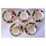 Set of Five Floral Patterned China Tea Cups and Sa