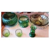 Set of Vintage Green Glassware Including Bowls and