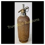 Vintage Glass Seltzer Bottle with Woven Mesh Cover