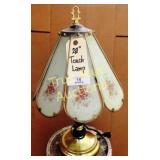 20-Inch Touch Lamp with Floral Design and Brass Ba