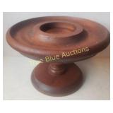 Wooden Pedestal Cake Stand and Green Glass Candle