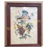 Framed Vintage Bird Print and Wooden Tray with Eng