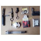 Assorted Items including Knives and Flashlight