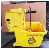 Yellow Mop Bucket with Caution Sign and Wringer