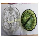 Vintage Glass Serving Dishes: Clear and Green Deco