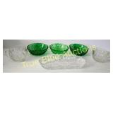 Set of Vintage Green and Clear Glass Bowls and Cup