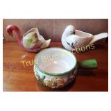 Set of Three Ceramic Planters Featuring Swan and F